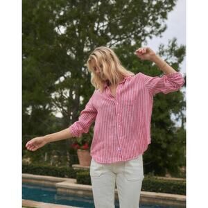 Frank & Eileen Linen Barry Button Down Top Shirt XS Washed Red Pink Striped